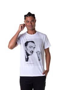 a man wearing a white t - shirt with an image of a man