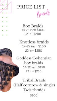 a price list for braids