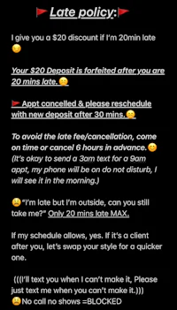 a screenshot of a text message that says late policy