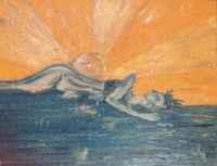 a painting of a woman laying in the water