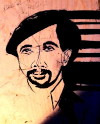 a drawing of a man wearing a hat