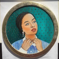 a painting of a woman in a blue shirt