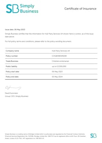 simply business insurance certificate template