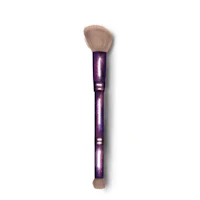a purple makeup brush on a white background