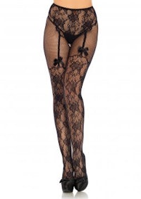 a woman wearing black lace stockings