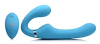 a blue sex toy with a button on it