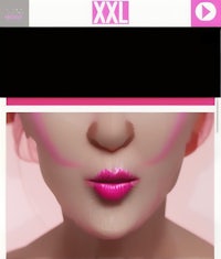 a woman's face with pink lipstick on it