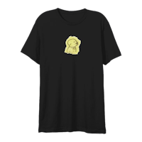 a black t - shirt with a yellow face on it