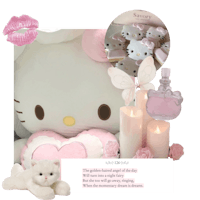 hello kitty with candles and a teddy bear