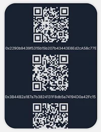 three qr codes on a black background