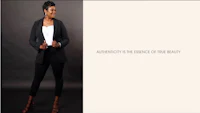 a woman in a black blazer with the words'advancement of the essence of the beauty'