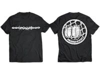 a black t - shirt with a white logo on it