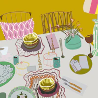 an illustration of a table set for a dinner party