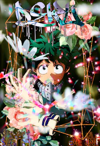 a picture of a boy with flowers in his hands
