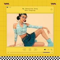 a woman is posing on a yellow background