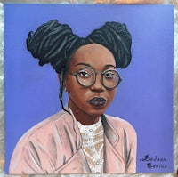a painting of a woman with glasses and dreadlocks