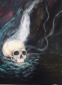 a painting of a skull floating in the water
