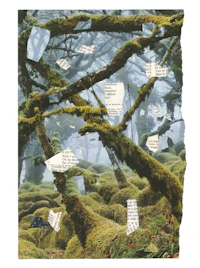 a piece of paper with moss on it