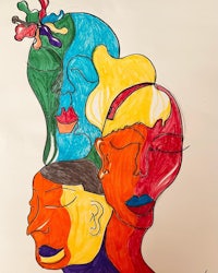a drawing of a group of people in different colors