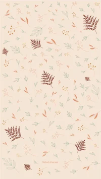 a pattern of leaves and flowers on a beige background