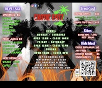 a flyer for an event with palm trees and fire