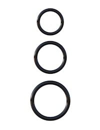 three black o-rings on a white background