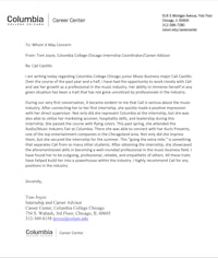 columbia college center letter of recommendation