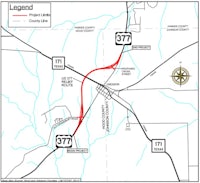 a map showing the location of a road