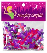 naughty confetti in a pink and purple bag