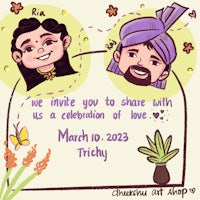 a wedding invitation with a couple in turbans