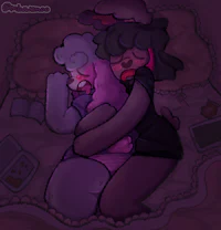 a cartoon of two people hugging in bed
