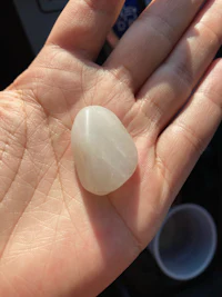 a person holding a white stone in their hand