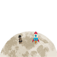 a rocket is flying over the moon with a man on it