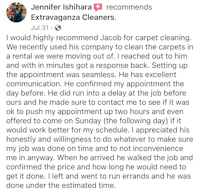 a customer's review of a carpet cleaning company