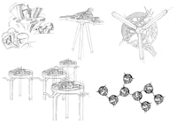 a sketch of a table, chairs, and other objects
