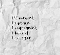 a sheet of crumpled paper with the words 12 vocalist guitars bassist drums