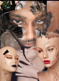 a collage of mannequins with broken faces