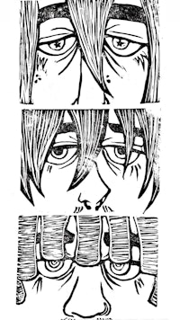 a black and white drawing of a man's face