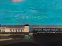 a painting of a fence and a blue sky