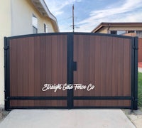 a wooden gate with the words straight line co on it