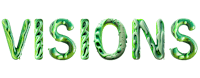the word visions in green letters on a black background