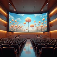 an empty auditorium with a large screen