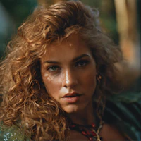 a woman with curly red hair is posing for a photo