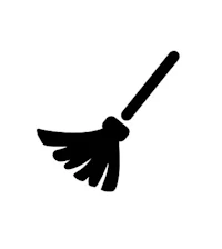 a black broom icon on a white background