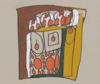 a drawing of a door with orange and brown colors