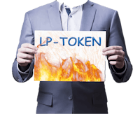 a man holding up a sign that says lp token