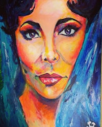a painting of a woman with blue eyes