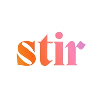 an orange and pink logo with the word stir