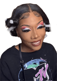 a woman wearing a t - shirt and makeup