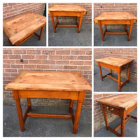 four different pictures of a wooden table